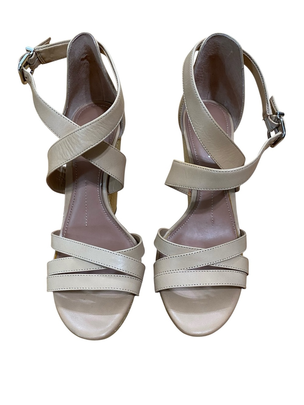 Gianni Bini Josilee Nude Strappy Wedge Sandals Size 8.5 Neutral Leather Look